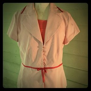 @;) Pink and white stripe top. 14